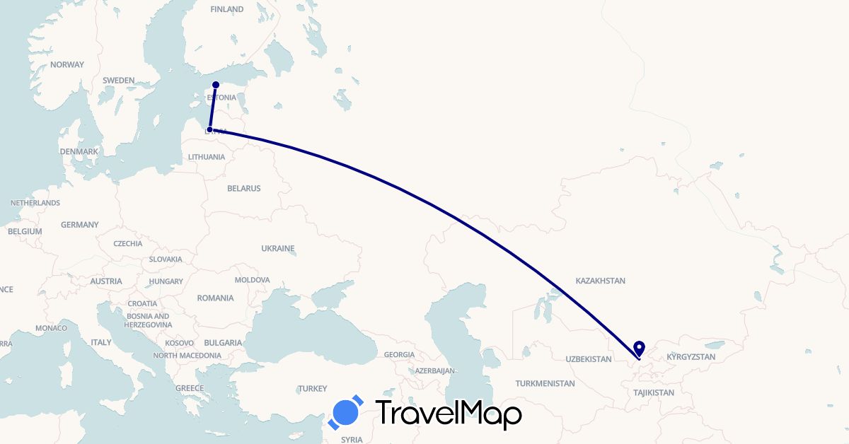 TravelMap itinerary: driving in Estonia, Latvia, Uzbekistan (Asia, Europe)